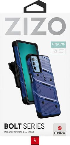 ZIZO Bolt Bundle for Moto g 5G (2022) Case with Screen Protector Kickstand Holster Lanyard - Blue in Saudi Arabia