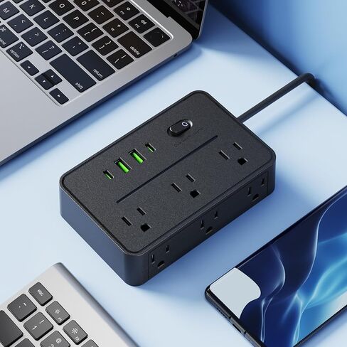 قطاع الطاقة، قابس أمريكي، 10 منافذ USB C PD للشحن، حل طاقة مكتبي متعدد المنافذ مع سلك 78 بوصة للمكتب in Saudi Arabia