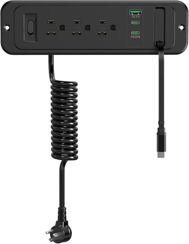 HEZI Drawer Outlet with 20W Retractable USB C Charger, Furniture Recessed Outlet Insert in 3 AC & 4 USB Ports, Flush Mount Power Strip for Desk Countertop 6 FT White Cord in Saudi Arabia