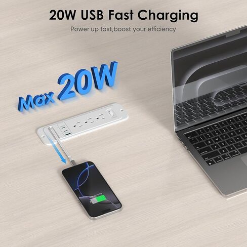 HEZI Drawer Outlet with 20W Retractable USB C Charger, Furniture Recessed Outlet Insert in 3 AC & 4 USB Ports, Flush Mount Power Strip for Desk Countertop 6 FT White Cord in Saudi Arabia
