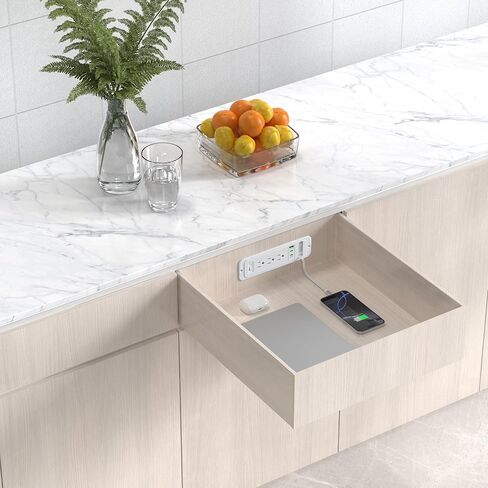 HEZI Drawer Outlet with 20W Retractable USB C Charger, Furniture Recessed Outlet Insert in 3 AC & 4 USB Ports, Flush Mount Power Strip for Desk Countertop 6 FT White Cord in Saudi Arabia