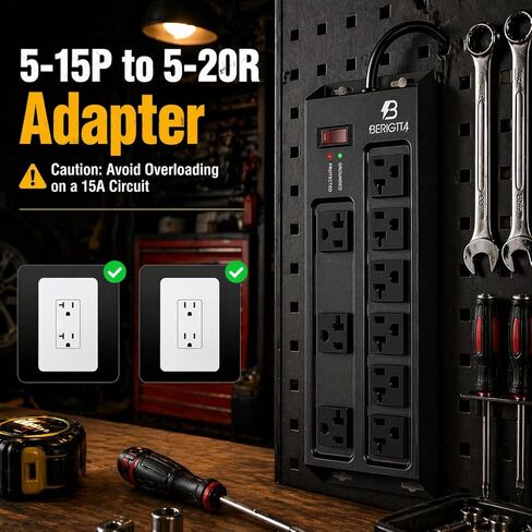 Magnetic Heavy Duty 20A Power Strip with Surge Protector, 9-Outlet Metal Junction Box with 6FT 12/3 Gauge Cord, for Garage, Workshop & Appliance (Black) in Saudi Arabia