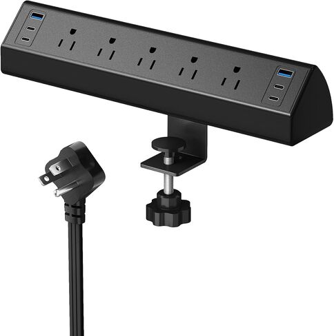 SURAIELEC Desk Clamp Power Strip with 5 Outlets, 40W Total Fast Charging Station, 4 PD 20W USB-C & 2 USB-A Ports, 900J Surge Protector, Fit 1.97 in Desk Edge Mount, 45° Flag Plug, 6 ft Extension Cord in Saudi Arabia