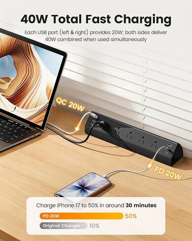 SURAIELEC Desk Clamp Power Strip with 5 Outlets, 40W Total Fast Charging Station, 4 PD 20W USB-C & 2 USB-A Ports, 900J Surge Protector, Fit 1.97 in Desk Edge Mount, 45° Flag Plug, 6 ft Extension Cord in Saudi Arabia