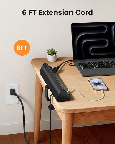 SURAIELEC Desk Clamp Power Strip with 5 Outlets, 40W Total Fast Charging Station, 4 PD 20W USB-C & 2 USB-A Ports, 900J Surge Protector, Fit 1.97 in Desk Edge Mount, 45° Flag Plug, 6 ft Extension Cord in Saudi Arabia