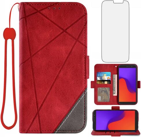 Asuwish Compatible with Tracfone BLU View 2 B130DL Wallet Case and Tempered Glass Screen Protector Flip Card Holder Stand Cell Accessories Phone Cover for Blue View2 BLUView Two 4G LTE Women Men Blue in Saudi Arabia