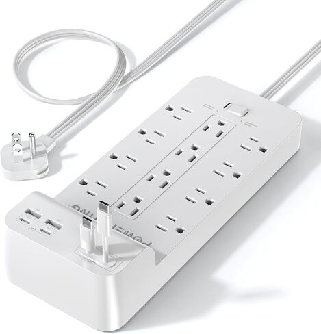 Power Strip with USB Ports | 18-in-1 2100J Surge Protector | 70W Gan Retractable USB C Cables,12 AC Outlets,2 USB C & 2 USB A Ports | 5ft Extension Cord, Flat Plug & Wall Mount |Dorm Room Essentials in Saudi Arabia