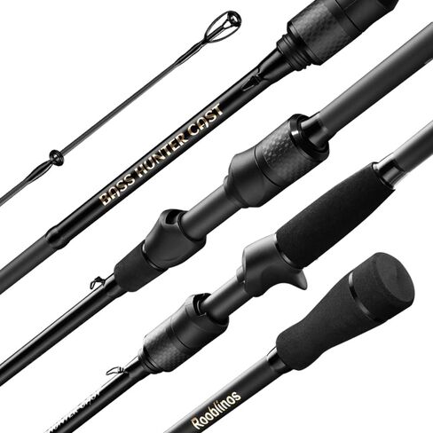 ROOBLINOS BASS Hunter 6.9ft Casting Spinning Freshwater Saltwater Rod Heavy Power Fast Action Fishing Pole 2-Piece Black Lightweight Sensitive Graphite Rod for Bass & Pike Lake River Boat Fishing in Saudi Arabia