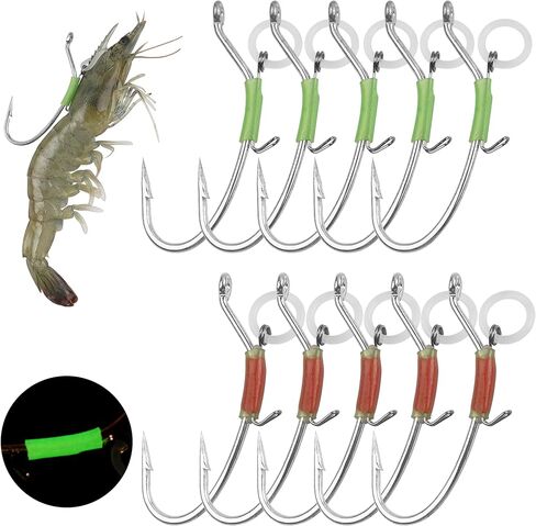 OROOTL Live Shrimp Hook, 10pcs Luminous Shrimp Hooks Fishing Saltwater High Carbon Steel Fishing Hooks Barbed Live Bait Hook for Bass Grouper Pike Catfish and More in Saudi Arabia