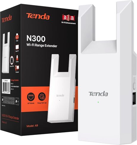 Tenda WiFi Extender N300, WiFi Extender Signal Booster, with Ethernet Port, Up to 800 Sq. Ft.,Single Band WiFi Booster, Repeater Mode&AP Mode,Easy Setup,2.4GHz only(A9V4.0) in Saudi Arabia
