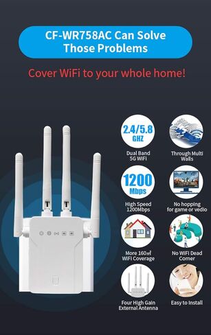 WiFi Extender-1 500 sq ft 2.4/5GHz 802.11 N/AC Ethernet Male RJ45 Repeater in Saudi Arabia