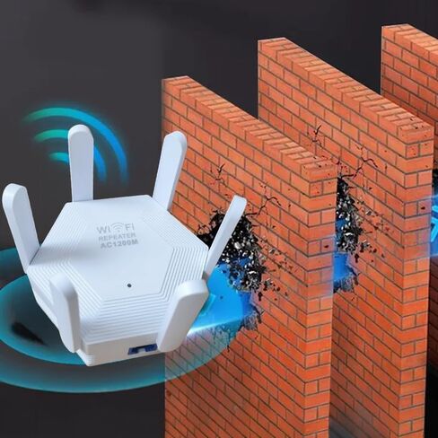 1200Mbps WiFi Repeater Wireless Signal Booster for Home Internet Extension Dual Band 5GHz 2.4GHz Range Expander with 6 Antennas and Coverage up to 3000 sq.ft in Saudi Arabia