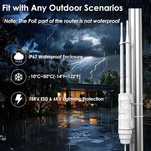 AC1200 WAVLINK Outdoor WiFi Extender, Weatherproof Outdoor WiFi Repeater Extender Signal Booster with POE, Dual Band 2.4/5GHz, Support AP/Repeater/Router Mode, for Yard/Patio/Rural Areas in Saudi Arabia