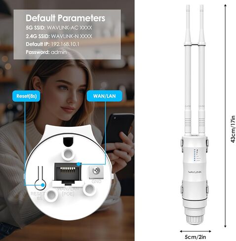 AC1200 WAVLINK Outdoor WiFi Extender, Weatherproof Outdoor WiFi Repeater Extender Signal Booster with POE, Dual Band 2.4/5GHz, Support AP/Repeater/Router Mode, for Yard/Patio/Rural Areas in Saudi Arabia