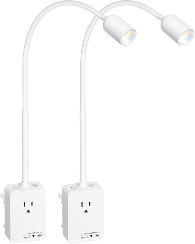 Plug in LED Book Reading Spot Light, White Dimmable Wall Sconce Lamp with Power Plug and Outlet Extender for Kitchen Bedroom Living Room, 3 Lighting Colors, USB Output Charging Ports in Saudi Arabia