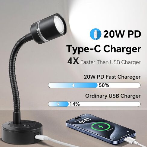 acegoo 12V LED Reading Light, RV Dimmable Reading Lamp with 20W USB-C Charger Red Nightlight & Steel Flexible Neck Light for Boat Camper Van Trailer Interior, Surface Mount, 2-Pack (Standard) in Saudi Arabia