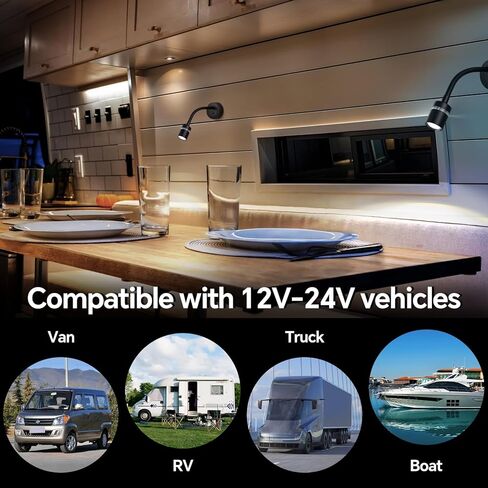 acegoo 12V LED Reading Light, RV Dimmable Reading Lamp with 20W USB-C Charger Red Nightlight & Steel Flexible Neck Light for Boat Camper Van Trailer Interior, Surface Mount, 2-Pack (Standard) in Saudi Arabia
