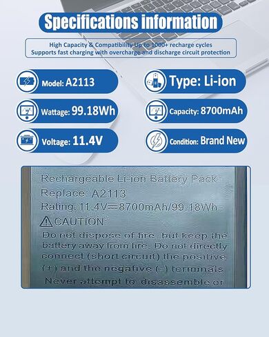 A2141 A2113 Laptop Battery for MacBook Pro 16-inch A2141(2019 Version) EMC 3347-11.36V 99.8Wh/8700mAh in Saudi Arabia