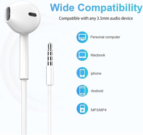 2 Pack Wired Earbuds [Apple MFi Certified] Headphones Earphones with 3.5mm Wired in Ear Headphone Plug (Built-in Microphone & Volume Control) Compatible with iPhone,iPad,iPod,PC,MP3/4,Laptop -White in Saudi Arabia