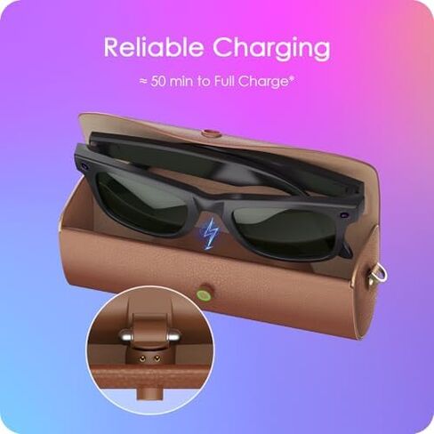 مجموعة شحن لنظارات Meta RayBan - حزمة طاقة ممتدة، علبة شحن 3500 مللي أمبير في الساعة ومحطة شحن ثابتة لنظارات Wayfarer وSkyler وHeadliner وOakley HSTN (كراميل ورمادي فلكي) in Kuwait