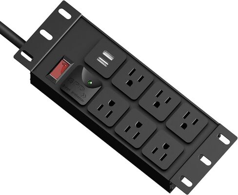 حامل PDU- 2U (6 منافذ)، وحدة توزيع طاقة الحامل مع حماية من زيادة التيار 1020J (كابل 125 فولت/15 أمبير 14AWG بطول 6 أقدام) و2 USB-A، حامل حامل لـ 10 ملحقات حامل خادم صغير، خزائن الشبكة/الرف/ذاتي in Kuwait