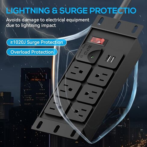 حامل PDU- 2U (6 منافذ)، وحدة توزيع طاقة الحامل مع حماية من زيادة التيار 1020J (كابل 125 فولت/15 أمبير 14AWG بطول 6 أقدام) و2 USB-A، حامل حامل لـ 10 ملحقات حامل خادم صغير، خزائن الشبكة/الرف/ذاتي in Kuwait