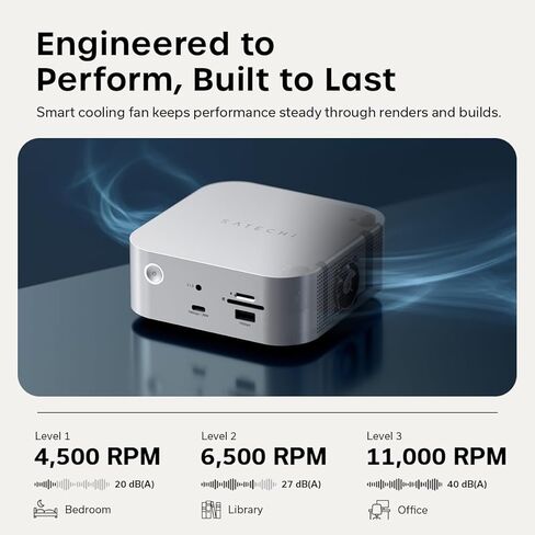 قاعدة إرساء Satechi Thunderbolt 5 CubeDock™، بسرعة 80 جيجابت في الثانية/120 جيجابت في الثانية (متوافقة مع USB4 v2)، حاوية NVMe SSD مدمجة، شحن 140 وات، شاشات متعددة تصل إلى 8K، 2.5 جيجابت في الثانية، USB-C/A بسرعة 10 جيجابت في الثانية، تبريد نشط، فضي in Kuwait