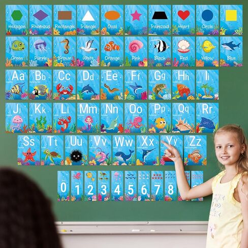 أبجدية وعدد نشرة لوحة مجموعة مخطوطة بطاقات ما قبل المدرسة التعليمية تحت حروف Sea ABC رقم 0-10 بطاقات التعلم في وقت مبكر الأشكال بطاقات لرياضة رياض الأطفال in Saudi Arabia
