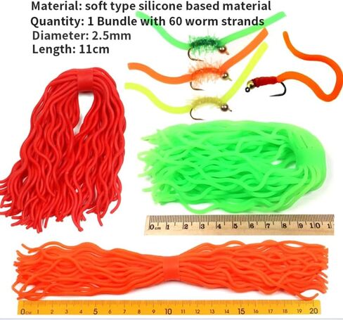 120pcs Soft Worm Body Squirmy Wormy Fly Tying Material San Juan Worm Earthworm Lure Baits Body for Trout Flies 2 Colors, Each Color 60pcs in Saudi Arabia