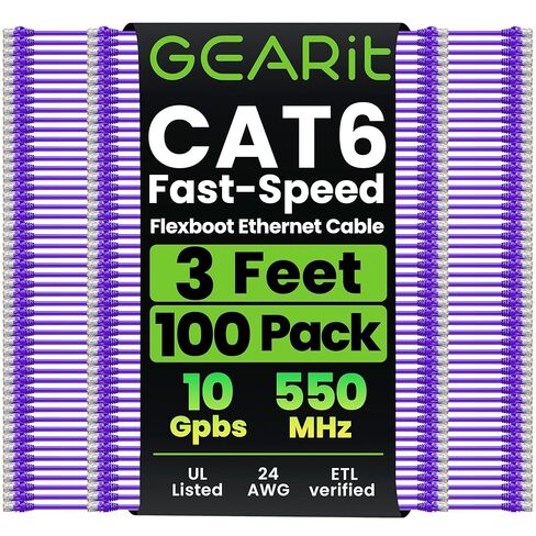 GEARit 100-Pack Cat6 Patch Cable 1 Foot Cat 6 Ethernet Cable Snagless Flexible Soft Tab - Premium Series - Orange in Saudi Arabia