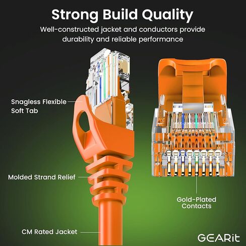 GEARit 100-Pack Cat6 Patch Cable 1 Foot Cat 6 Ethernet Cable Snagless Flexible Soft Tab - Premium Series - Orange in Saudi Arabia