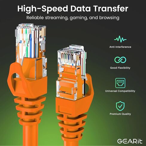 GEARit 100-Pack Cat6 Patch Cable 1 Foot Cat 6 Ethernet Cable Snagless Flexible Soft Tab - Premium Series - Orange in Saudi Arabia