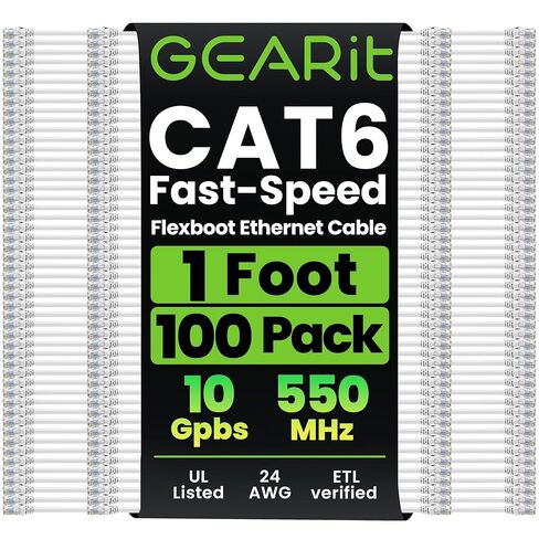 GEARit 100-Pack Cat6 Patch Cable 1 Foot Cat 6 Ethernet Cable Snagless Flexible Soft Tab - Premium Series - Orange in Saudi Arabia