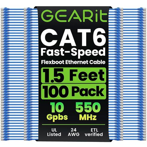 GEARit 100-Pack Cat6 Patch Cable 1 Foot Cat 6 Ethernet Cable Snagless Flexible Soft Tab - Premium Series - Orange in Saudi Arabia