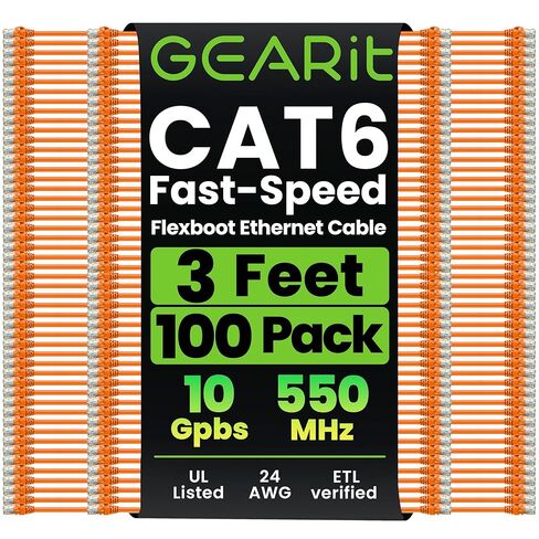 GEARit 100-Pack Cat6 Patch Cable 1 Foot Cat 6 Ethernet Cable Snagless Flexible Soft Tab - Premium Series - Orange in Saudi Arabia