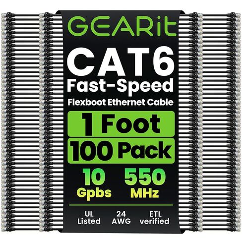 GEARit 100-Pack Cat6 Patch Cable 1 Foot Cat 6 Ethernet Cable Snagless Flexible Soft Tab - Premium Series - Orange in Saudi Arabia