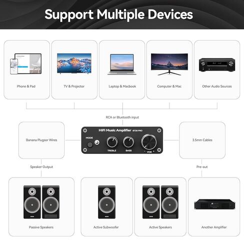 BT20A Pro Stereo Amplifier, 300W x2 Mini Class D Amp Receiver, 2 Channel Home Audio Component Amplifiers for Passive Speakers, for Indoor/Outdoor/Garage/Ceiling/Bookshelf Speaker in Saudi Arabia