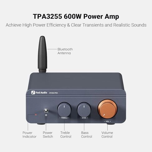 Fosi Audio 14AWG سلك مكبر صوت مجدول 0.9 قدم وFosi Audio BT20A Pro Bluetooth 5.0 مضخم صوت، 300 وات × 2 مضخم صوت لاسلكي in Saudi Arabia