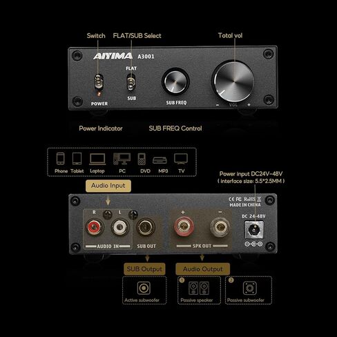 AIYIMA A07 Pro TPA3255 مضخم صوت ستيريو بلوتوث 5.2 300Wx2 2.0/2.1 HiFi Class D Amp وAIYIMA A3001 Mini Mono Amp 300W مضخم صوت in Saudi Arabia