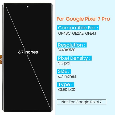 OLED لشاشة Google Pixel 7 Pro البديلة لشاشة Google Pixel 7 Pro LCD GP4BC GE2AE محول رقمي لشاشة تعمل باللمس زجاج كامل مع أدوات (أسود مع إطار، يدعم بصمة الإصبع) in Saudi Arabia