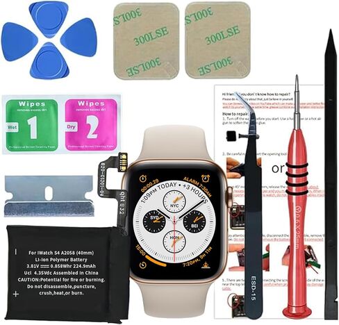 بطارية بديلة لساعة Apple Watch Series 4 مقاس 40 ملم (2026 جديدة مطورة) 224.9 مللي أمبير في الساعة A2058 A1975 A1977 مع أجزاء إصلاح + دليل التثبيت + غطاء خلفي لاصق in Kuwait