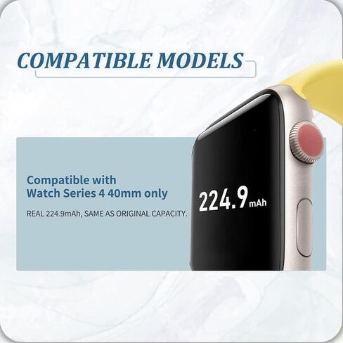بطارية بديلة لساعة Apple Watch Series 4 مقاس 40 ملم (2026 جديدة مطورة) 224.9 مللي أمبير في الساعة A2058 A1975 A1977 مع أجزاء إصلاح + دليل التثبيت + غطاء خلفي لاصق in Kuwait