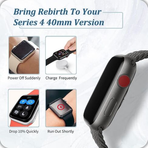 بطارية بديلة لساعة Apple Watch Series 4 مقاس 40 ملم (2026 جديدة مطورة) 224.9 مللي أمبير في الساعة A2058 A1975 A1977 مع أجزاء إصلاح + دليل التثبيت + غطاء خلفي لاصق in Kuwait