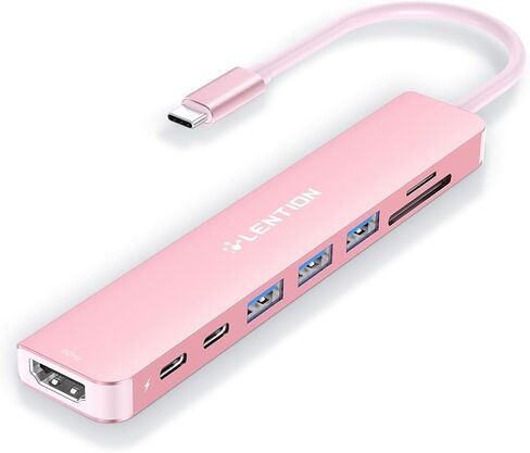 موزع LENTION 8 في 1 USB-C مع HDMI 4K 60 هرتز، توصيل طاقة 100 وات، بيانات USB C بسرعة 5 جيجابت في الثانية، 3 منافذ USB 3.0 وmicroSD وقارئ بطاقات SD لأجهزة MacBook Pro 2025-2016، Mac Air/Surface الجديد، المزيد (CB-CE18s، ذهبي وردي) in Saudi Arabia