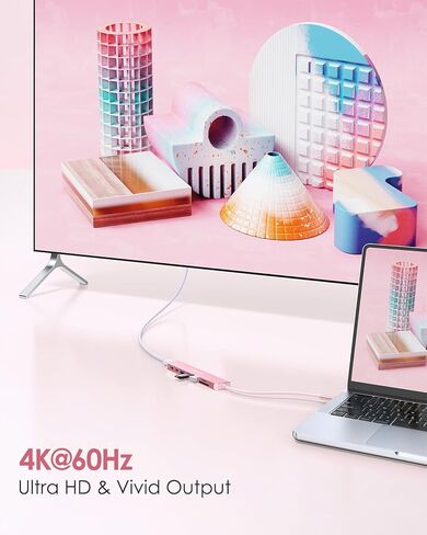 موزع LENTION 8 في 1 USB-C مع HDMI 4K 60 هرتز، توصيل طاقة 100 وات، بيانات USB C بسرعة 5 جيجابت في الثانية، 3 منافذ USB 3.0 وmicroSD وقارئ بطاقات SD لأجهزة MacBook Pro 2025-2016، Mac Air/Surface الجديد، المزيد (CB-CE18s، ذهبي وردي) in Saudi Arabia