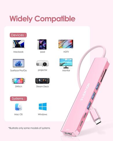 موزع LENTION 8 في 1 USB-C مع HDMI 4K 60 هرتز، توصيل طاقة 100 وات، بيانات USB C بسرعة 5 جيجابت في الثانية، 3 منافذ USB 3.0 وmicroSD وقارئ بطاقات SD لأجهزة MacBook Pro 2025-2016، Mac Air/Surface الجديد، المزيد (CB-CE18s، ذهبي وردي) in Saudi Arabia