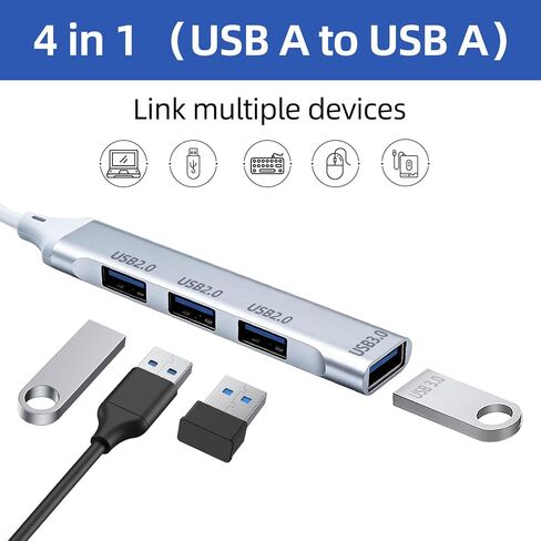 USB Extender Hub 4 Ports, USB Multiple Adapter Hub, USB A Splitter for Laptop, Xbox, Flash Drive, HDD, Console, Printer, Camera, Keyborad, Mouse and More in Saudi Arabia