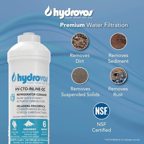 فلتر مياه مضمن من HYDROVOS للثلاجة، صانع الثلج، نظام التناضح العكسي، توصيل سريع 1/4 بوصة، فلتر مياه كربون 10 بوصة يقلل من طعم الكلور والرائحة لمياه الشرب، استخدام مياه RV in Kuwait