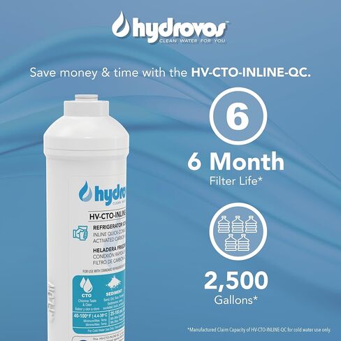 فلتر مياه مضمن من HYDROVOS للثلاجة، صانع الثلج، نظام التناضح العكسي، توصيل سريع 1/4 بوصة، فلتر مياه كربون 10 بوصة يقلل من طعم الكلور والرائحة لمياه الشرب، استخدام مياه RV in Kuwait