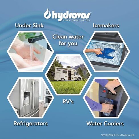 فلتر مياه مضمن من HYDROVOS للثلاجة، صانع الثلج، نظام التناضح العكسي، توصيل سريع 1/4 بوصة، فلتر مياه كربون 10 بوصة يقلل من طعم الكلور والرائحة لمياه الشرب، استخدام مياه RV in Kuwait